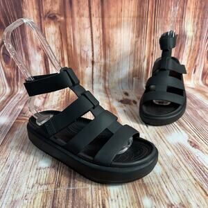 Crocs BROOKLYN LUXE Womens Size 6 Black Gladiator Wedge Sandals Open Toe Shoes